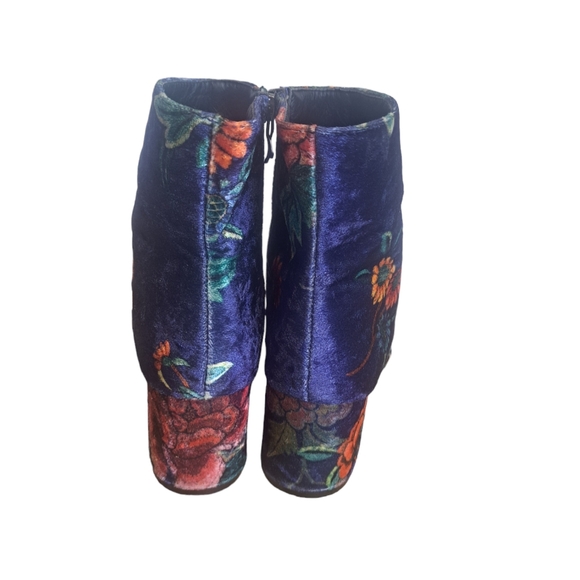 Floral Velveteen Fabric Booties Navy/Pink Women's Sz 37/6.5 Boho 60's Hippie - Picture 7 of 9